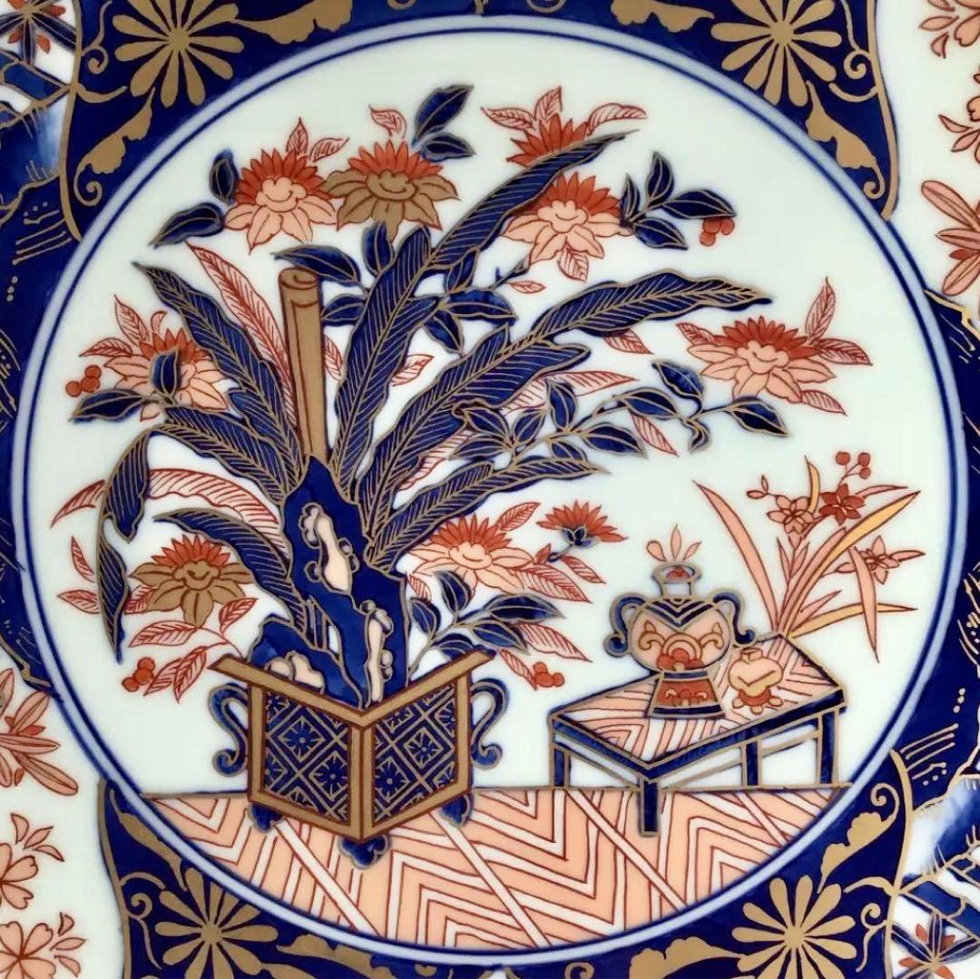 弥左衛門 古伊万里有田焼 金彩 鳳凰 鶴 飾り皿 壁掛け穴有り 特大皿 鑑賞陶器