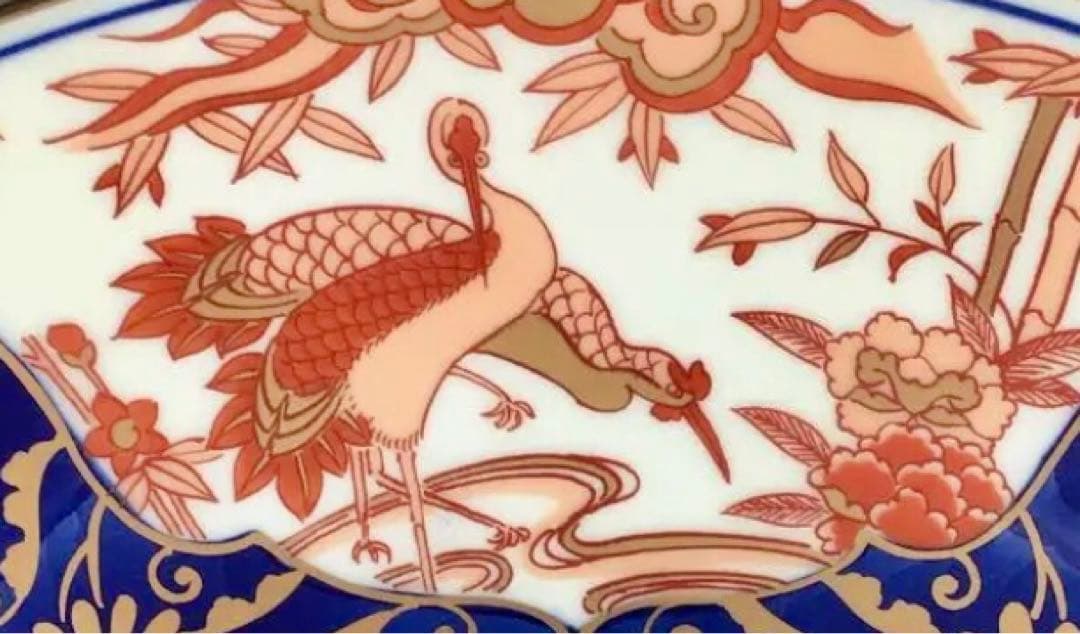 弥左衛門 古伊万里有田焼 金彩 鳳凰 鶴 飾り皿 壁掛け穴有り 特大皿 鑑賞陶器