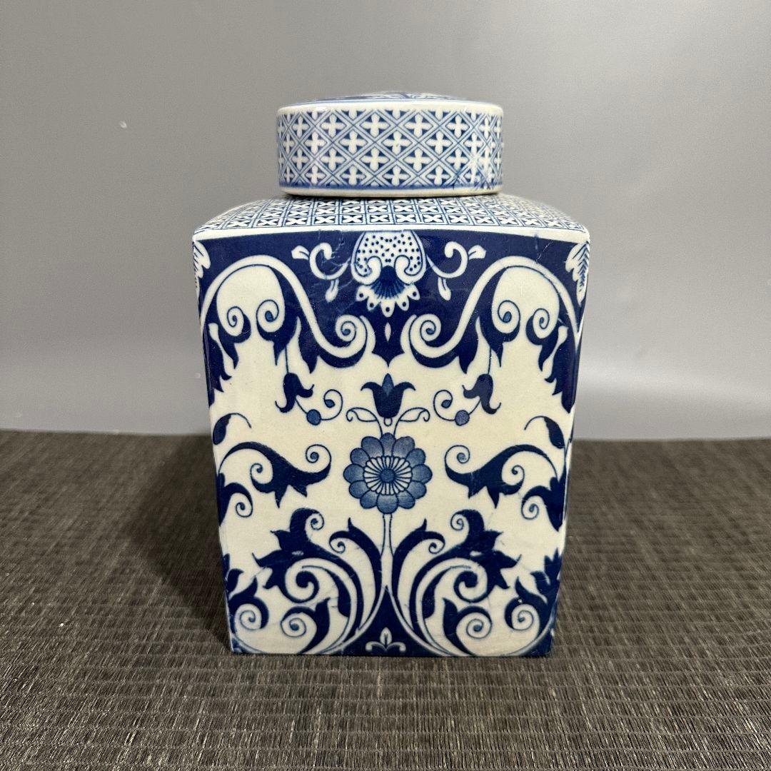 景徳鎮 青花磁器四方壺 応接間玄関 書斎 置物 装飾品 工芸品