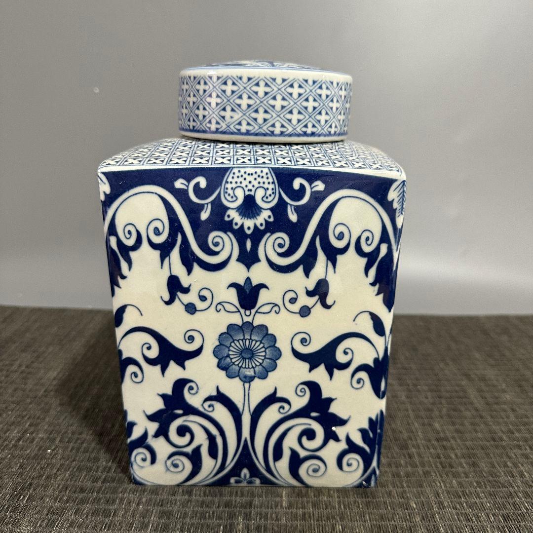 景徳鎮 青花磁器四方壺 応接間玄関 書斎 置物 装飾品 工芸品