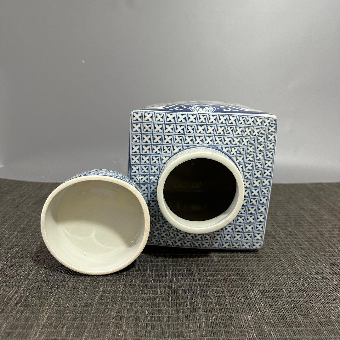 景徳鎮 青花磁器四方壺 応接間玄関 書斎 置物 装飾品 工芸品