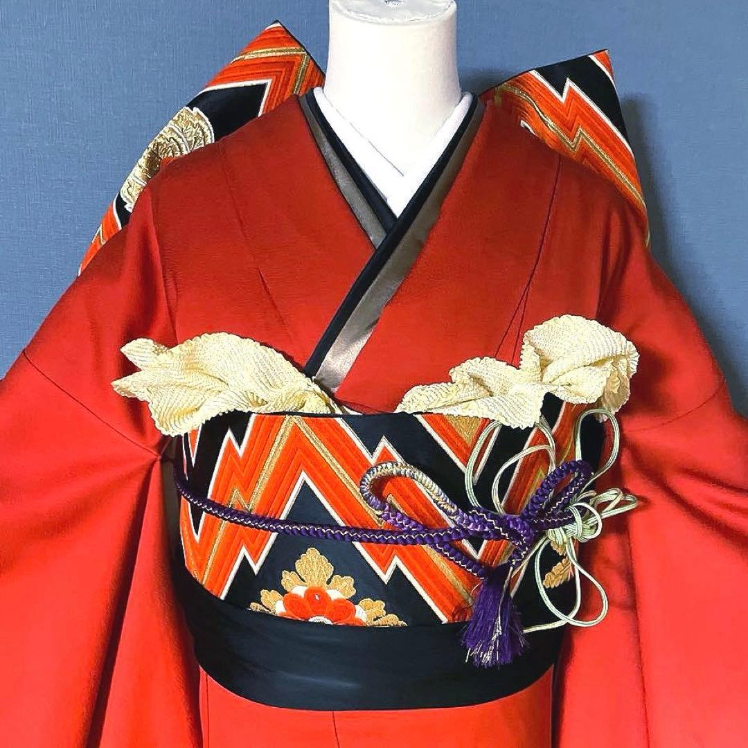 振袖フルセット　斉藤三才　染色作家　成人式振袖　振袖　朱色