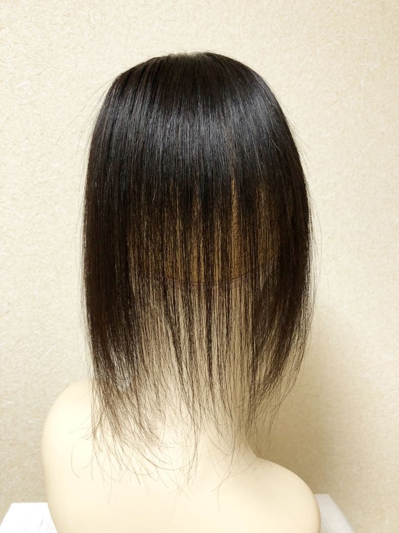 人毛100% ヘアピース【シルクスキン】引き抜き　自然な黒　ポイントウィッグ