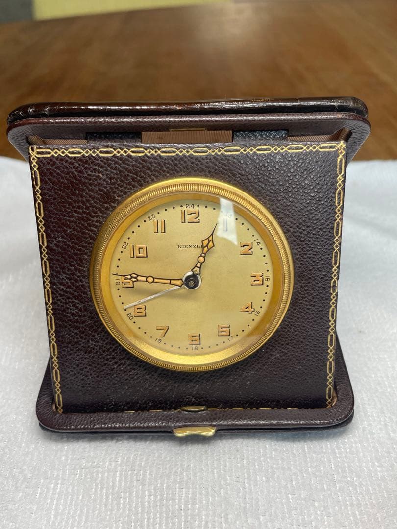 ドイツ　KIENZLE 本革仕様の真鍮ガラス目覚し時計　時計/目覚し　正確稼働
