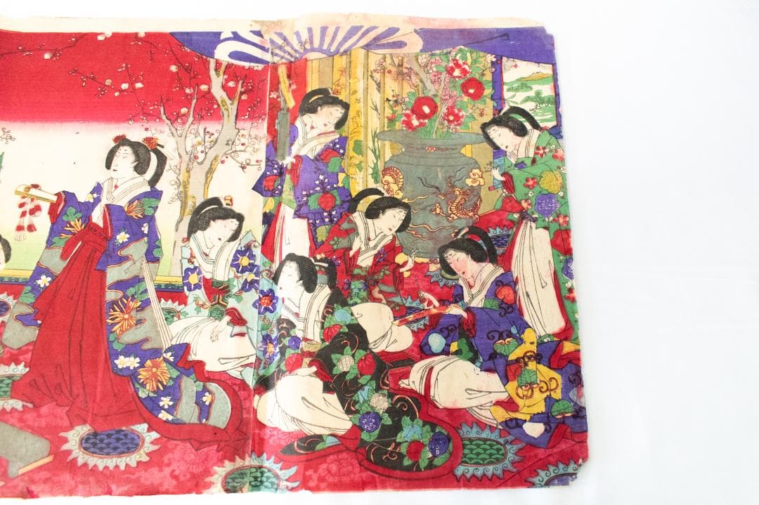 M▽歌川周重 亀井戸梅やしき御遊覧の図 木版画 美人画 浮世絵 錦絵 (063)