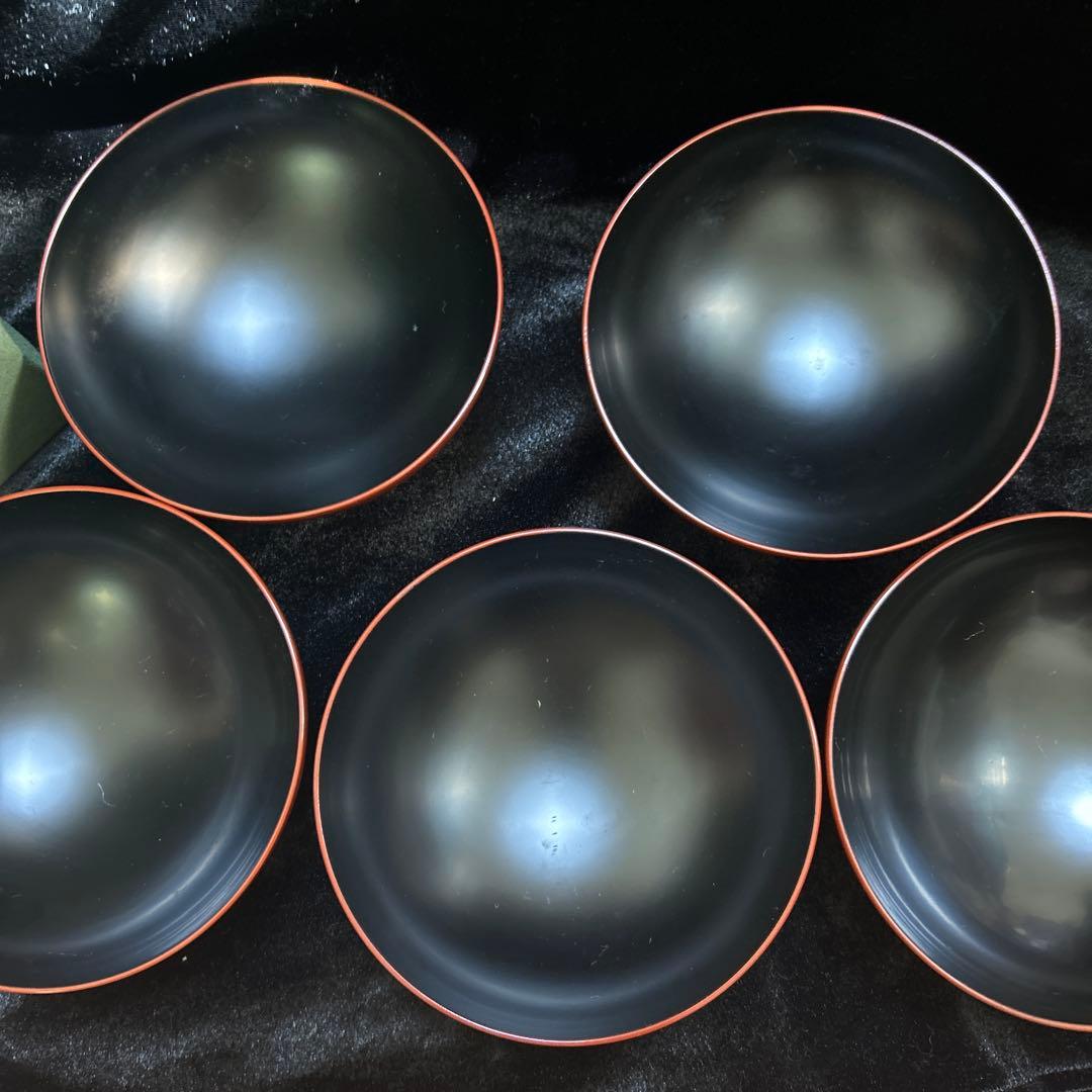 輪島塗　赤色漆器 5個セット 椀 金色花模様　⑤