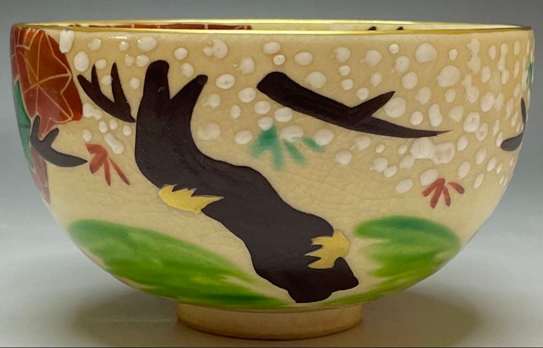 色絵雲錦　茶碗　仁清焼　京焼　在銘　作家作品　共箱　C9667