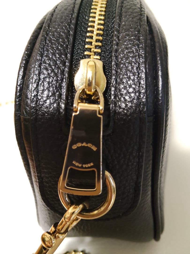 COACH ブラック　レザー　ショルダー　バッグ　黒　ロゴ　チェーン　コーチ