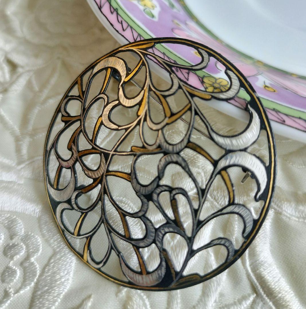 京都伝統工芸 中嶋象嵌 透かし唐草 ブローチ 兼 ペンダントトップ 2way