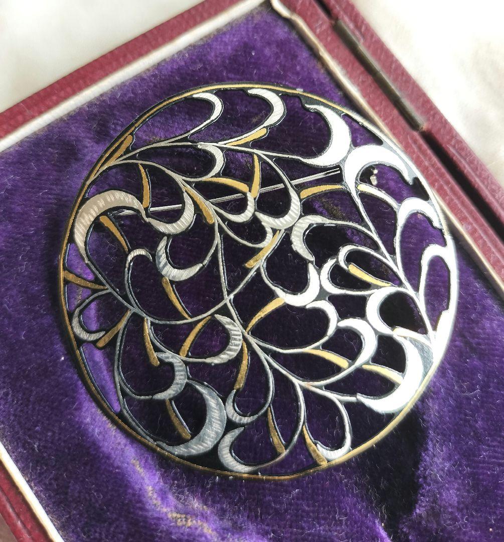 京都伝統工芸 中嶋象嵌 透かし唐草 ブローチ 兼 ペンダントトップ 2way