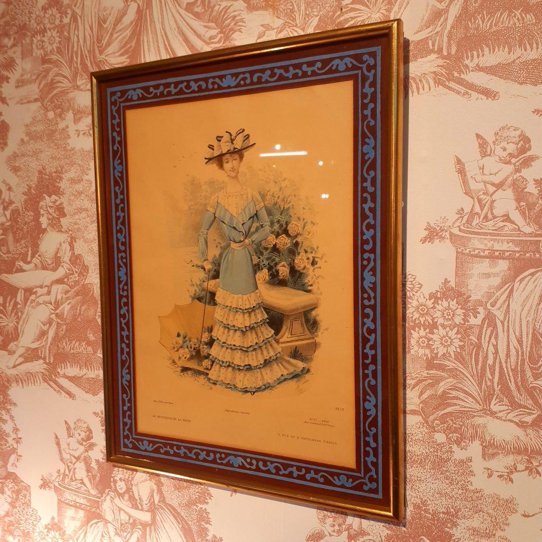 貴重　1900年作品　絵画　『100年前のフランス貴婦人』　手彩色　アンティーク