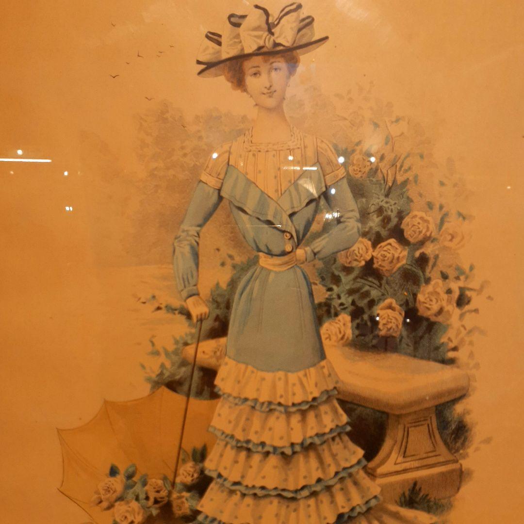 貴重　1900年作品　絵画　『100年前のフランス貴婦人』　手彩色　アンティーク