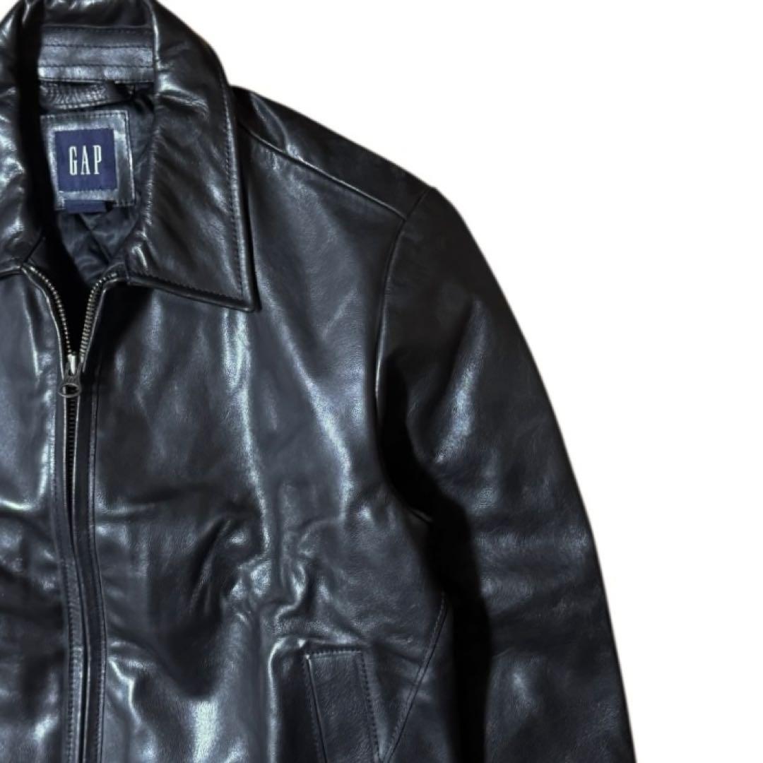 OLD GAP 00s 襟付き 本革 レザージャケット 短丈 ブラック Sサイズ