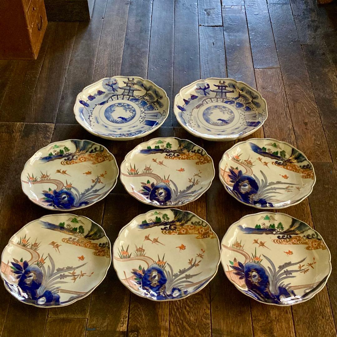 伊万里 皿 染付 金彩 色絵 6枚 染付金彩2枚