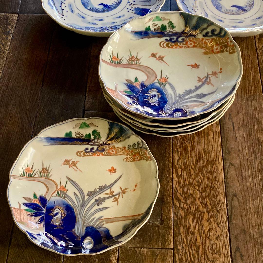 伊万里 皿 染付 金彩 色絵 6枚 染付金彩2枚