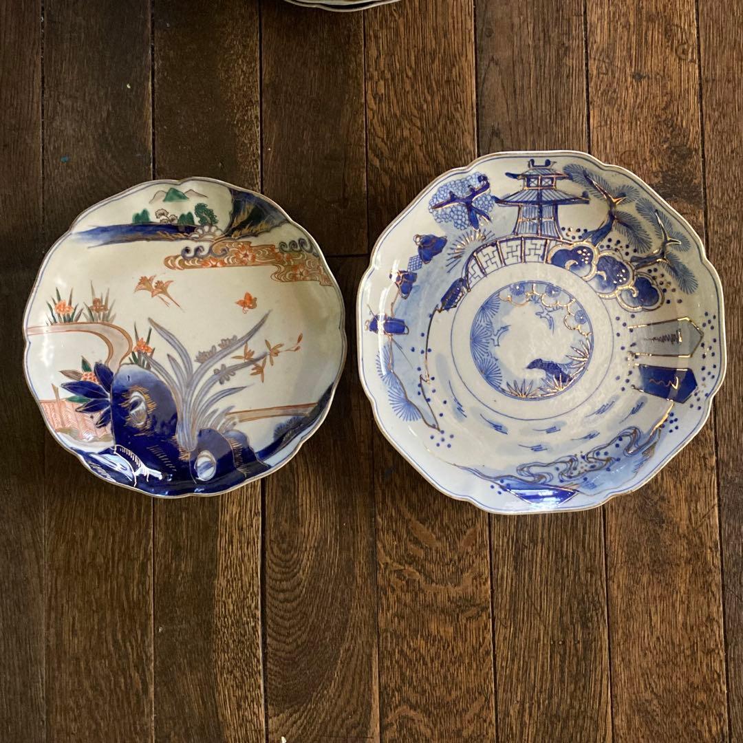 伊万里 皿 染付 金彩 色絵 6枚 染付金彩2枚