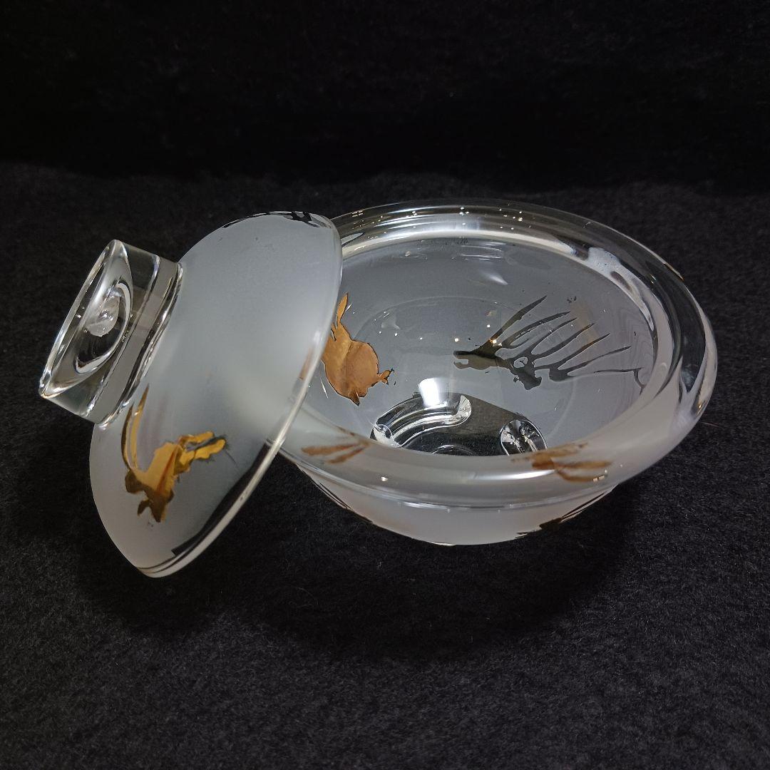 Y3279-3 ガラス製 金彩ウサギ文 蓋付碗 ガラス碗 2客セット