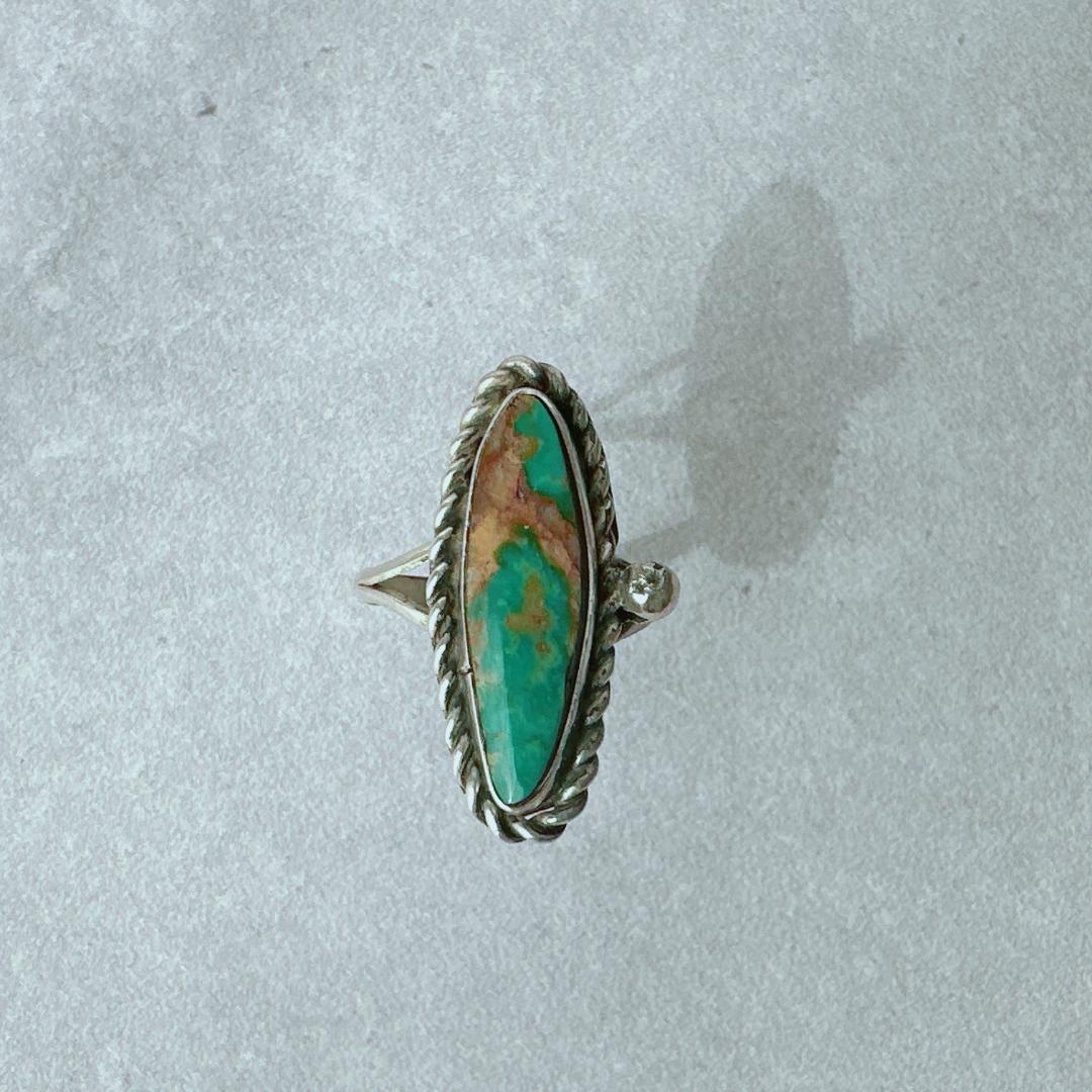 【J338】ヴィンテージ　ナバホ　ターコイズ　オーバル　シルバーリング　11号