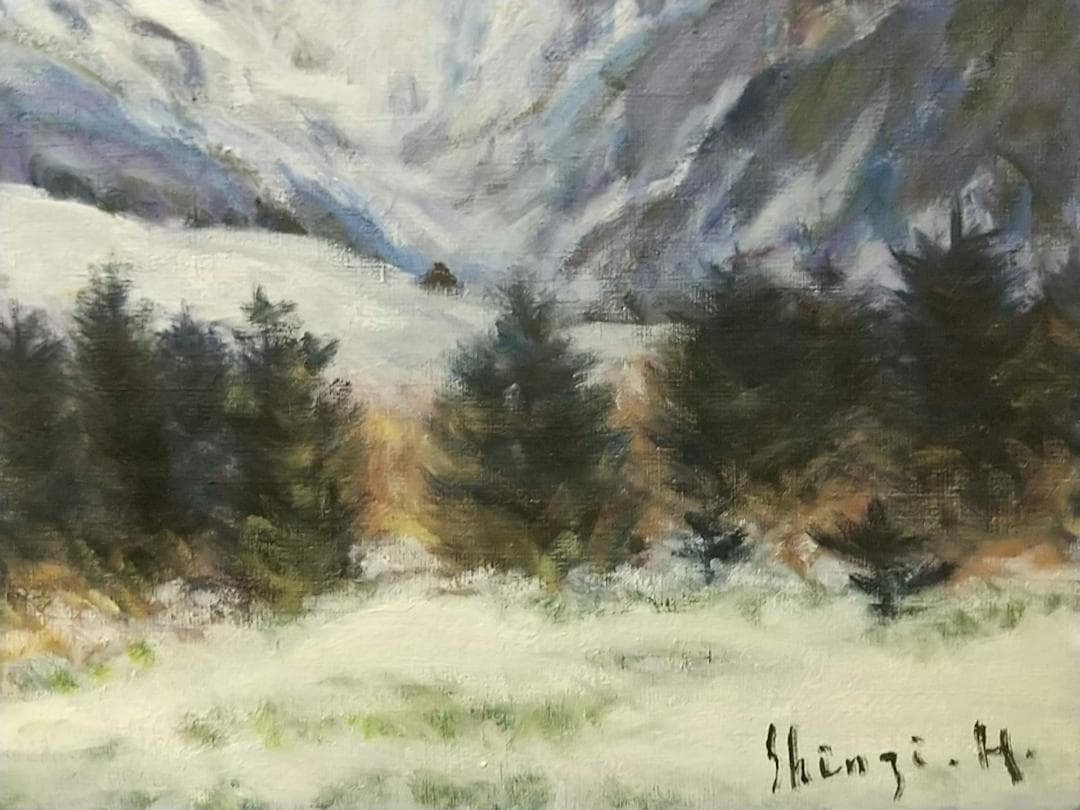 F8 油絵「冬赤岳」絵画 油彩画 風景画 アート