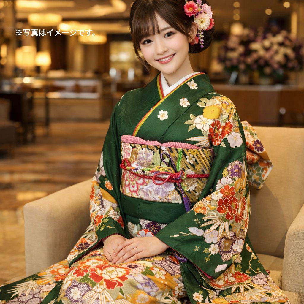 【大特価】振袖　古典柄　緑系　袋帯　その他セット