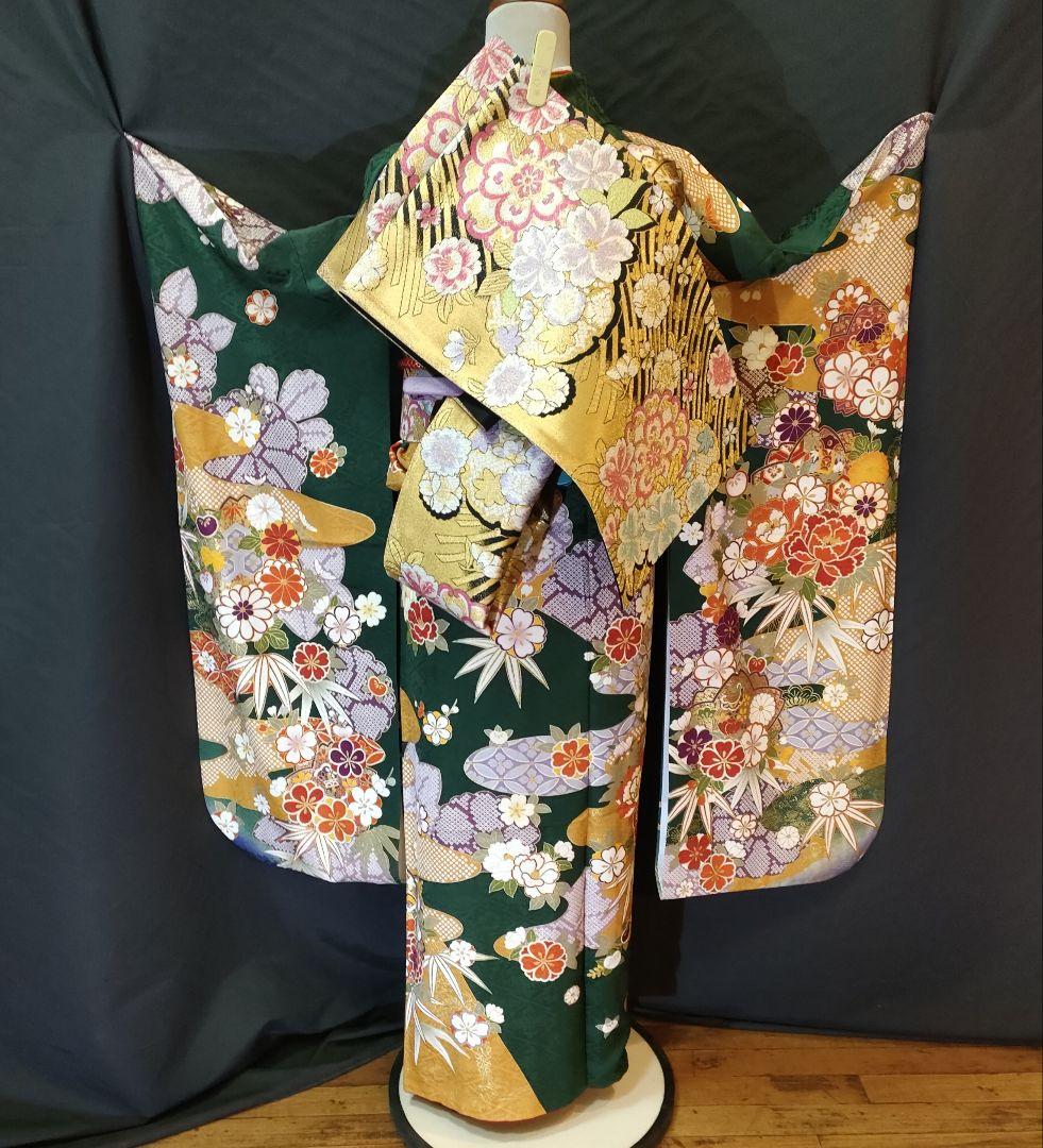 【大特価】振袖　古典柄　緑系　袋帯　その他セット