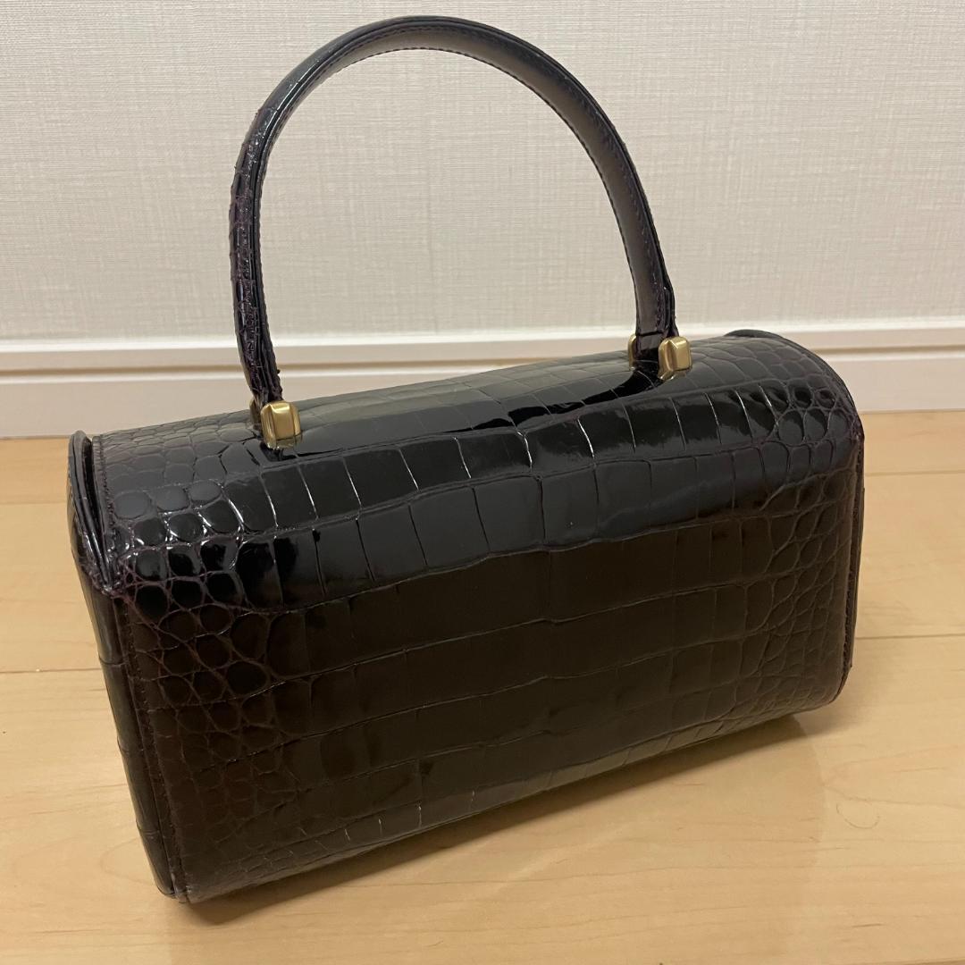 【極美品】JRA　クロコダイルハンドバッグ　ダークブラウン