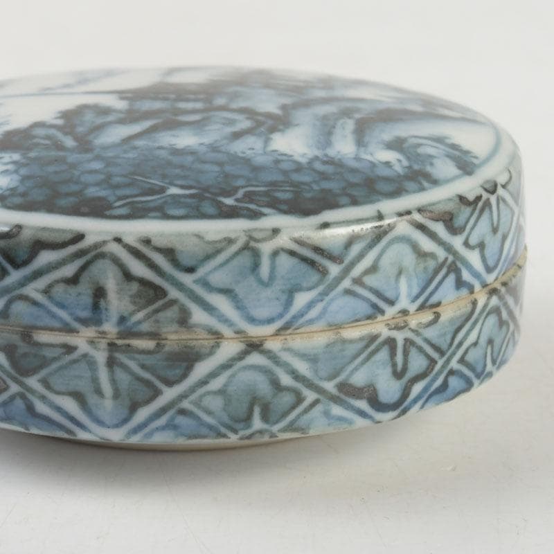 茶道具　京焼　高橋道八造　染付　山水文　香合　紫野　小田雪窓極め箱　V　9733