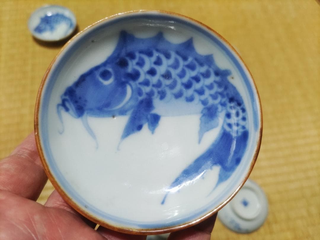 ５枚セット　新渡　鯉図　小皿・平盃（径９㎝）中国　清朝期