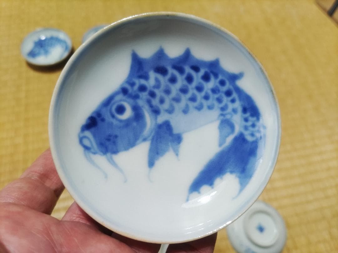 ５枚セット　新渡　鯉図　小皿・平盃（径９㎝）中国　清朝期