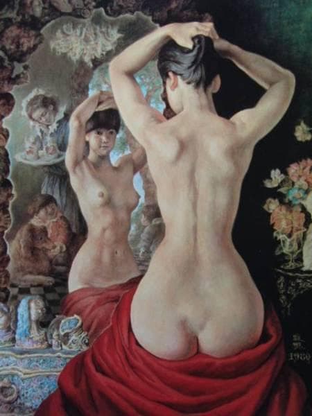 牧野邦夫、『化粧する裸婦』、希少画集画、裸婦、高級新品額・額装付、版上サイン入り