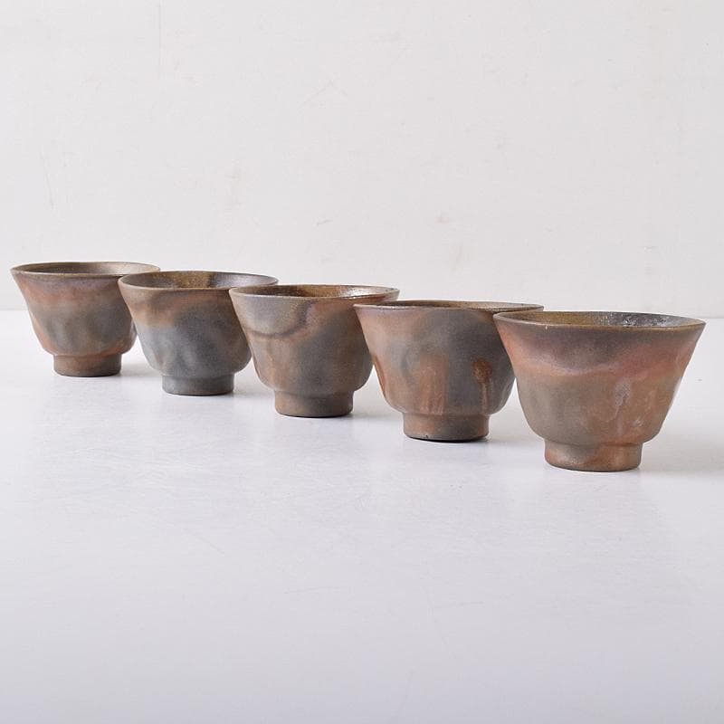 煎茶道具　備前焼　小西陶古作　煎茶碗　五客　共箱　D　R7888