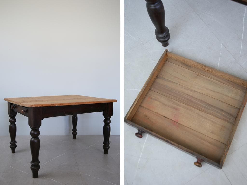 イギリスアンティークオールドパイン材の古木ダイニングテーブル/木製机(72-75