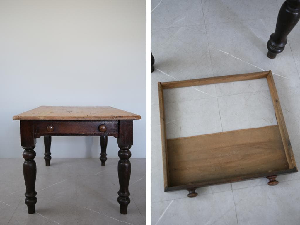 イギリスアンティークオールドパイン材の古木ダイニングテーブル/木製机(72-75