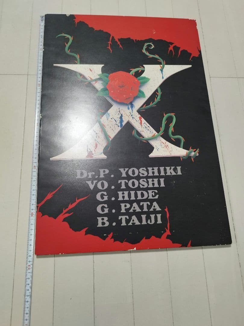 当時物 X JAPAN バンド ポスター 約60cm x 90cm 木枠付 薔薇