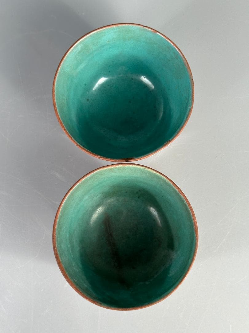 煎茶道具　紫砂　朱泥　漢字文湯飲　杯　一対　時代茶器