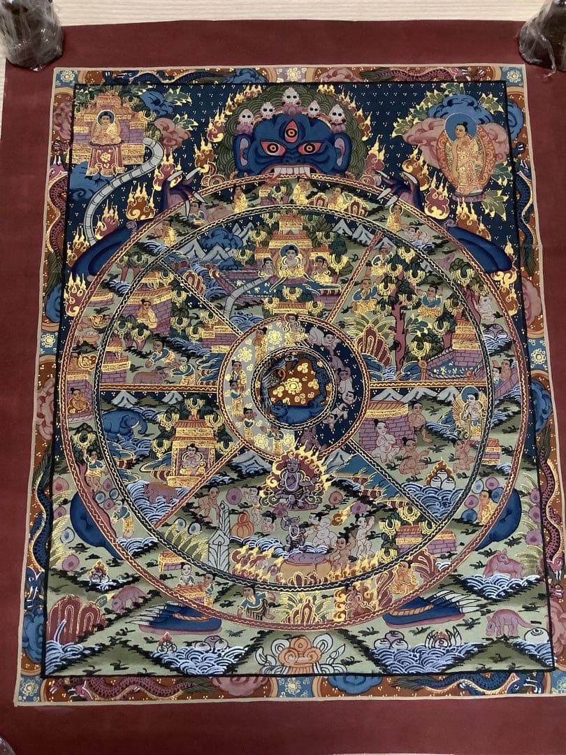 《 チベット密教　新品　1点物 》 手描き　曼荼羅　仏陀　六道輪廻　仏教　c6