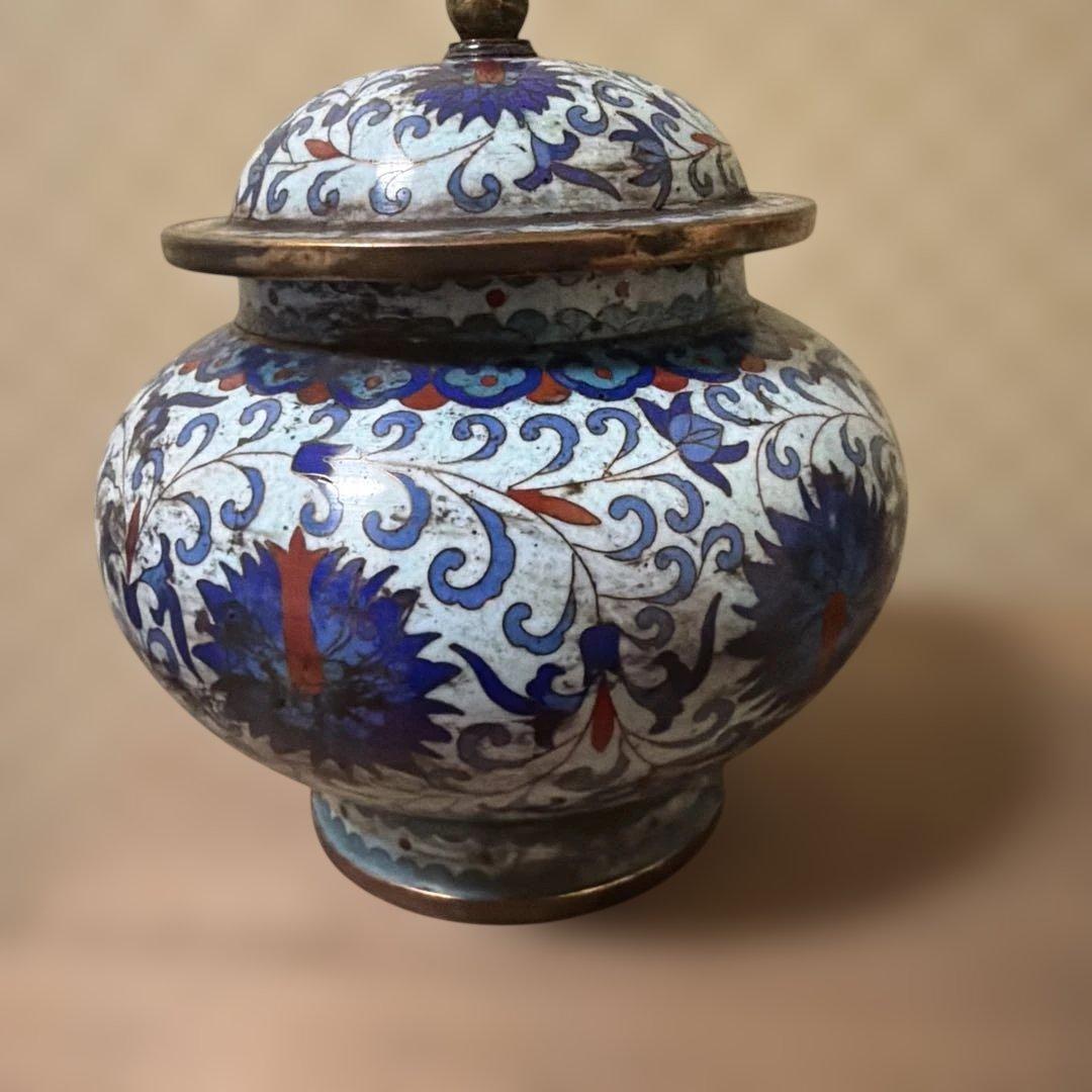 中国古美術　骨董品　七宝焼　蓋付き壺一対　保管箱