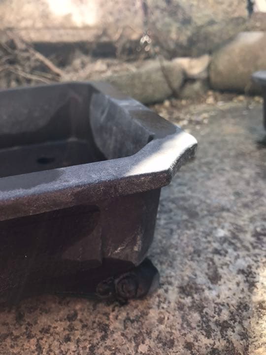 盆栽鉢　時代盆栽鉢長方隅切り窓あり雲足33x24x8山野草寄せ植えサボテン植木鉢