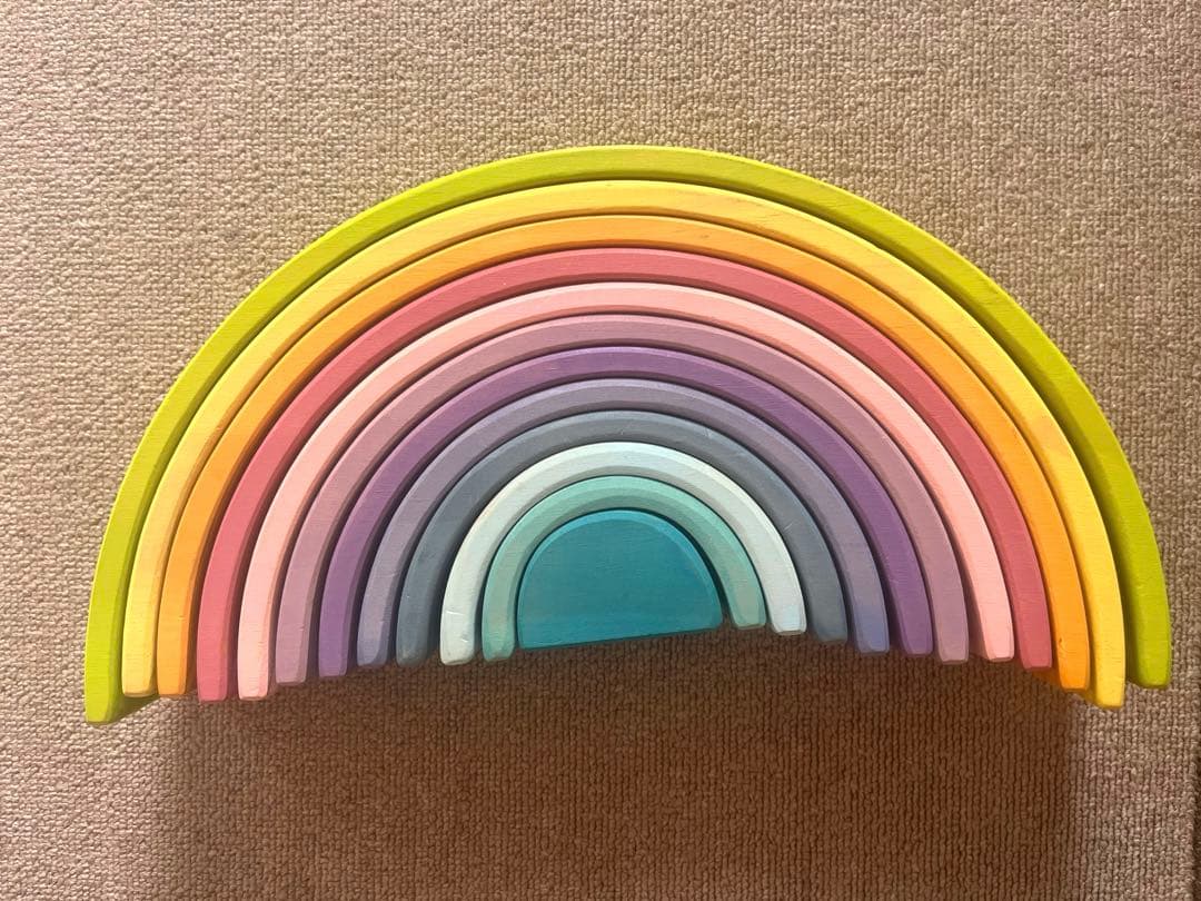 【知育玩具】虹色レインボーアーチ積み木➕白木半円盤セット木製