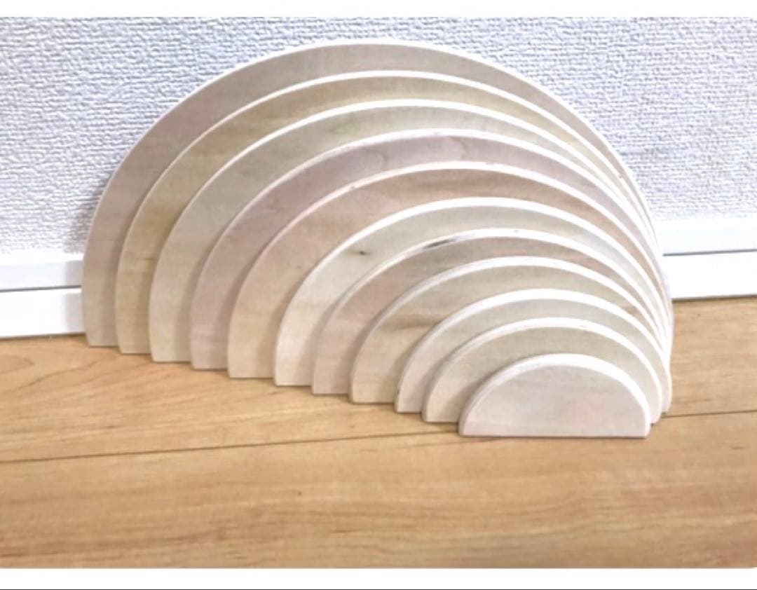 【知育玩具】虹色レインボーアーチ積み木➕白木半円盤セット木製