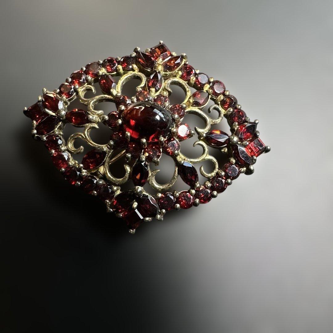 【vintage】ガーネット　シルバー925刻印　ブローチ