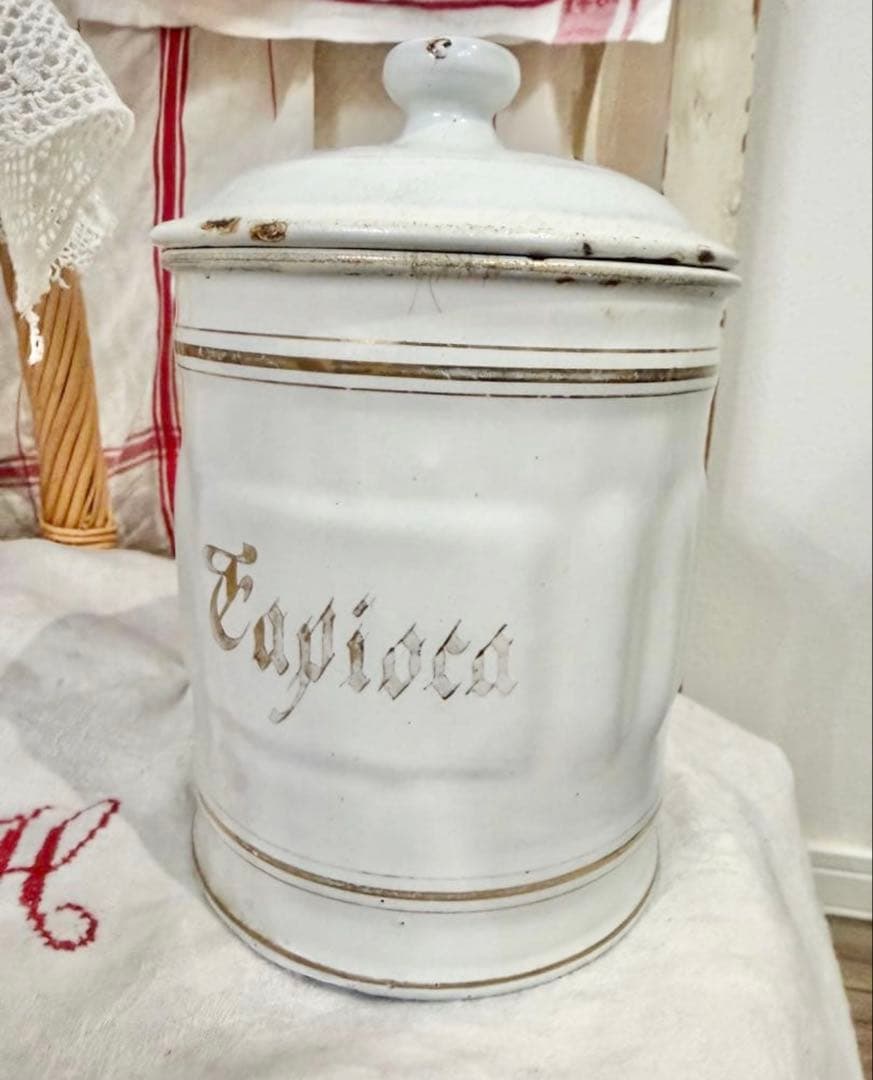 希少 1900s フランスアンティーク ホーロー タピオカ キャニスター