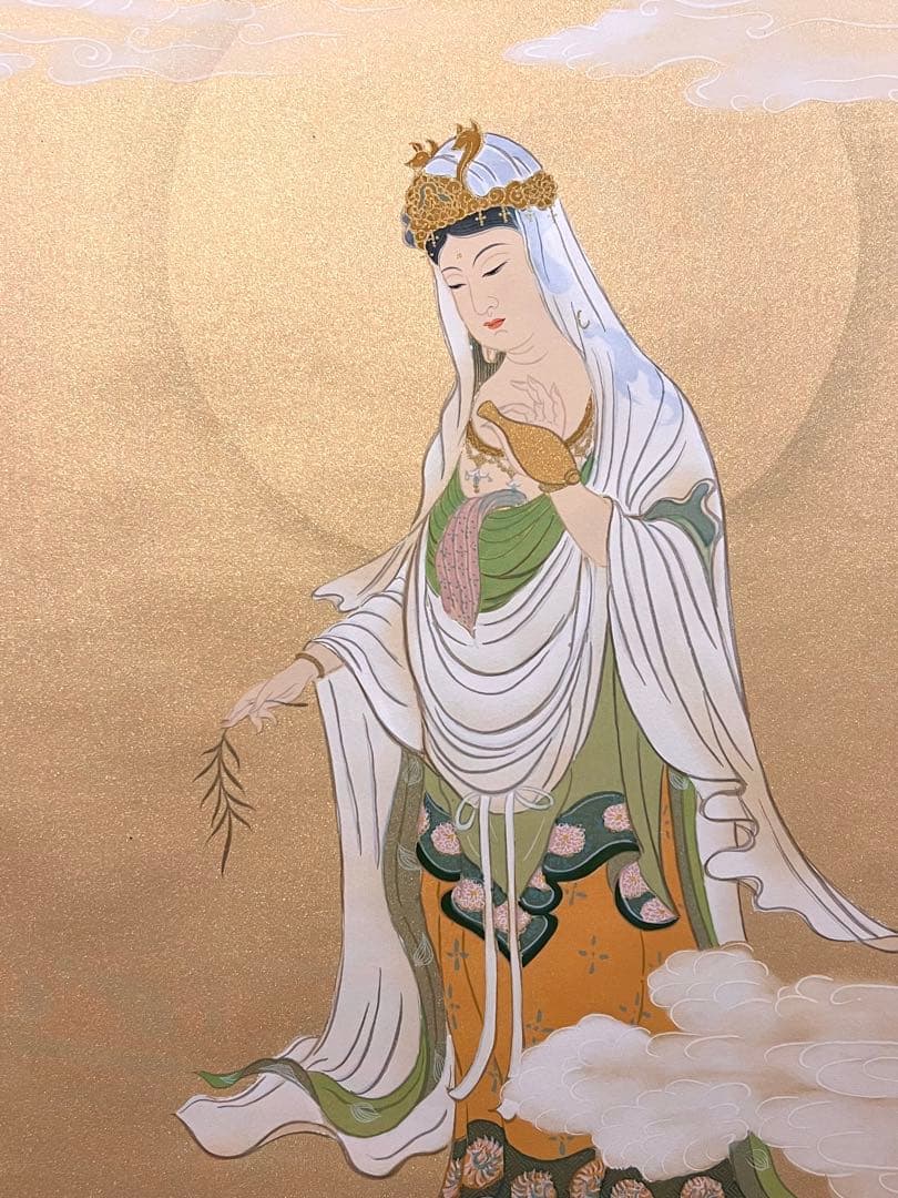 田中浩伸 掛軸 掛け軸「雲上観音」仏画仏教美術 白衣観音 茶掛 日本画 直筆