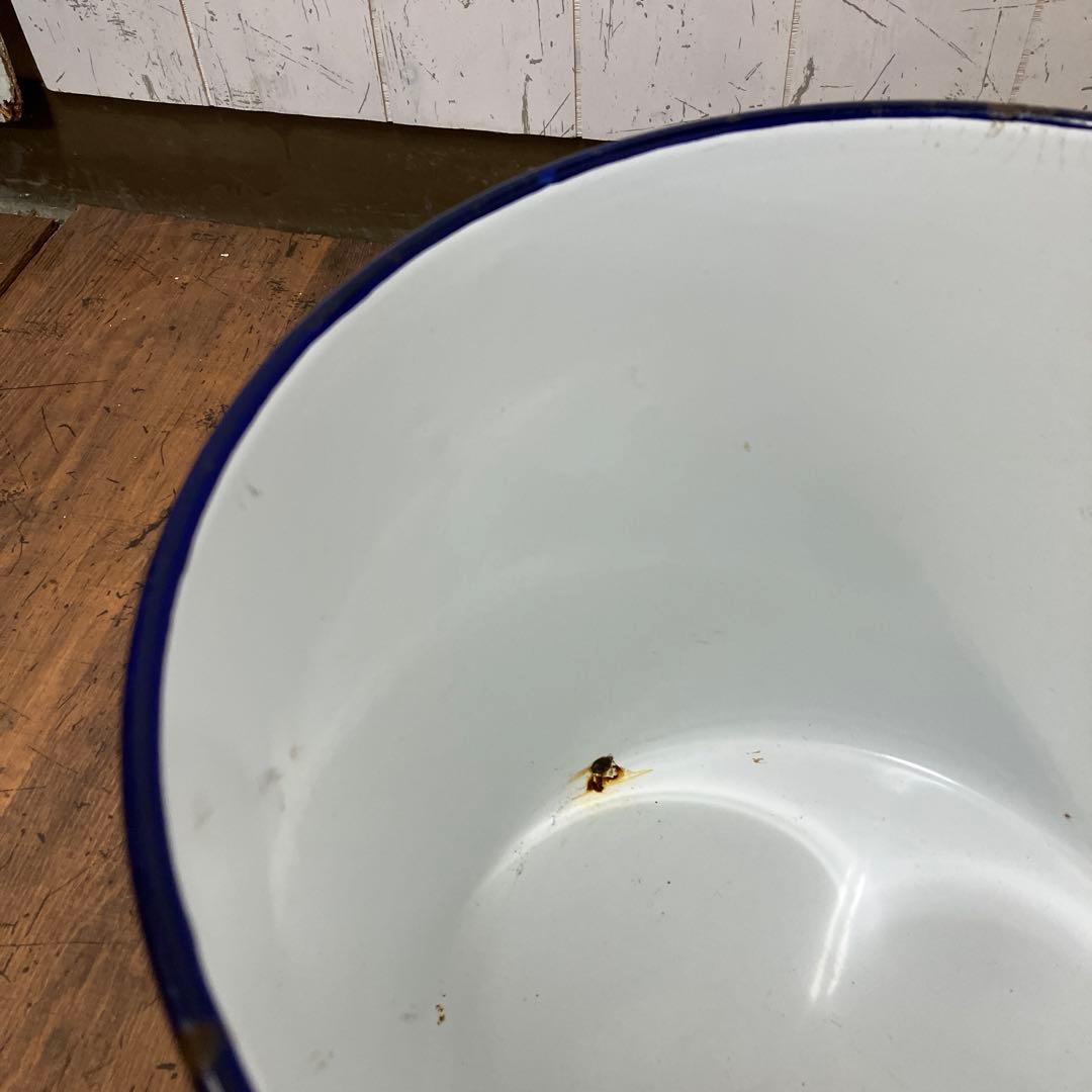 E-2 アンティーク 大型 ホーロー 鍋 バケツ ブルー 昭和レトロ ビンテージ