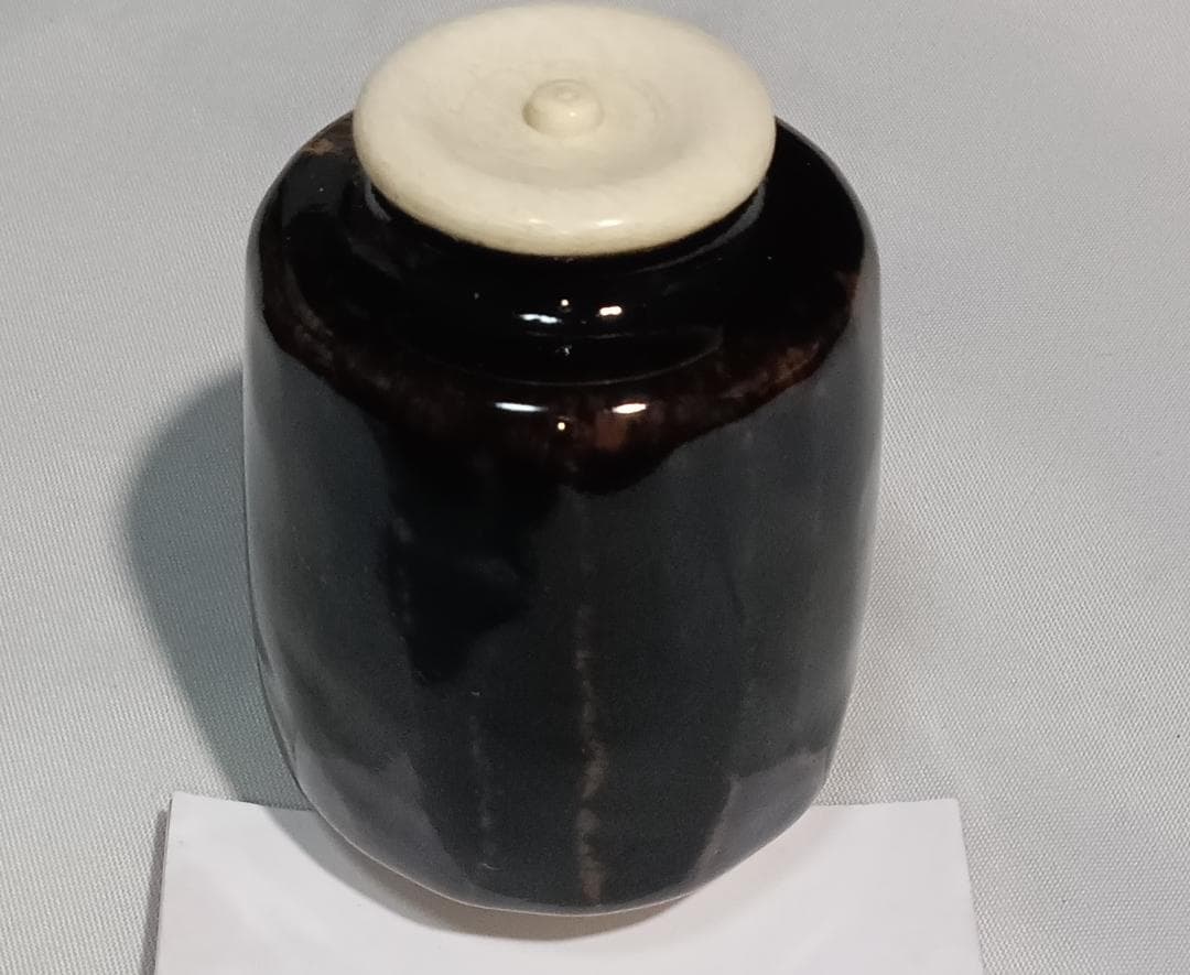 茶道具　京都嵯峨　嵯峨焼　橋本永豊作　肩衝茶入　紅牙瑞錦仕覆付　美品！！