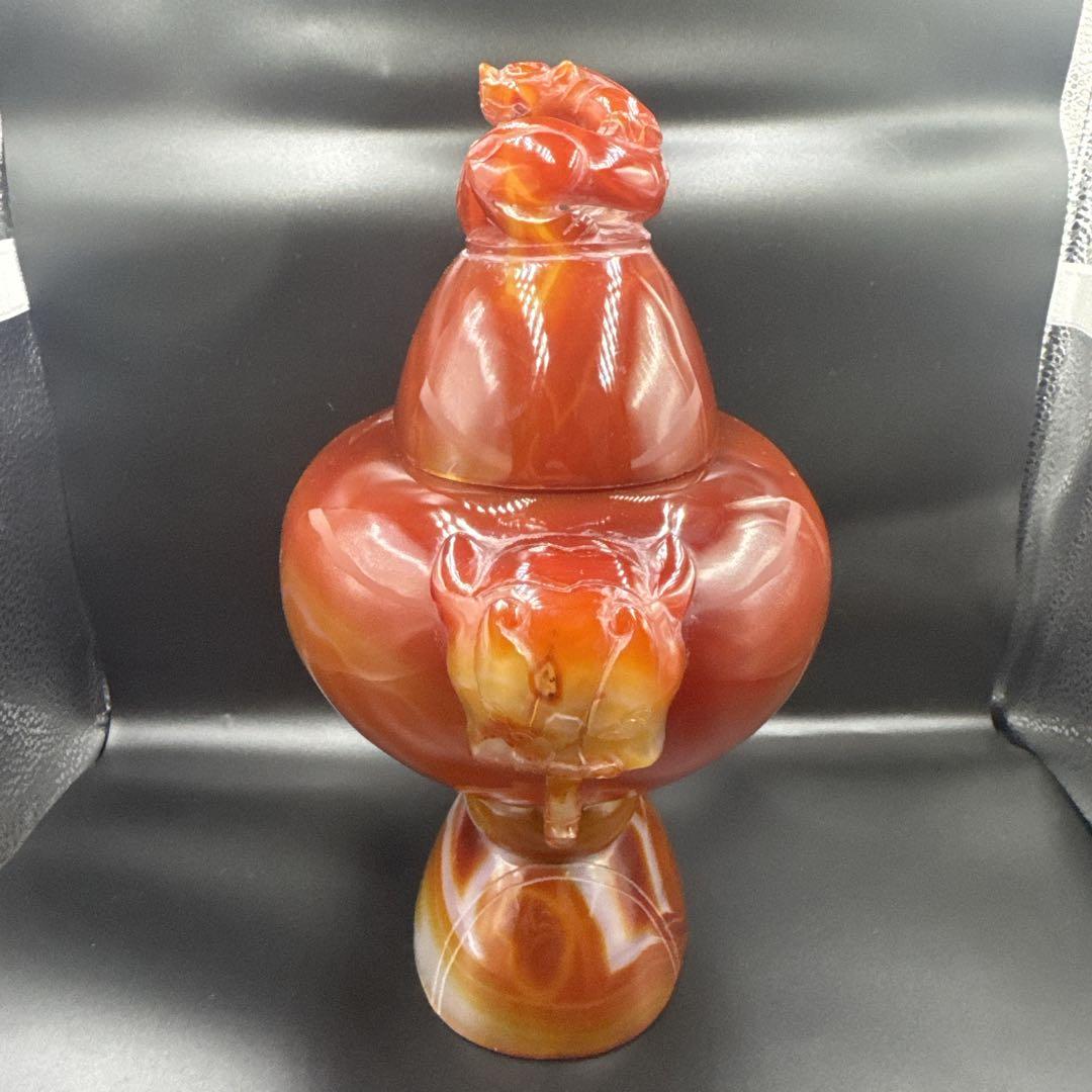 中国美術　置物　瑪瑙　メノウ　香炉 赤瑪瑙