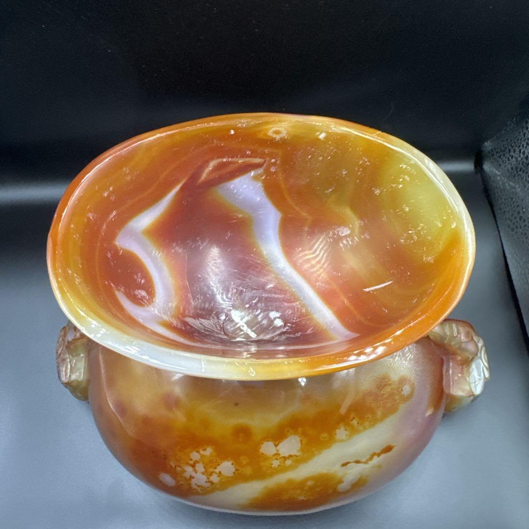 中国美術　置物　瑪瑙　メノウ　香炉 赤瑪瑙