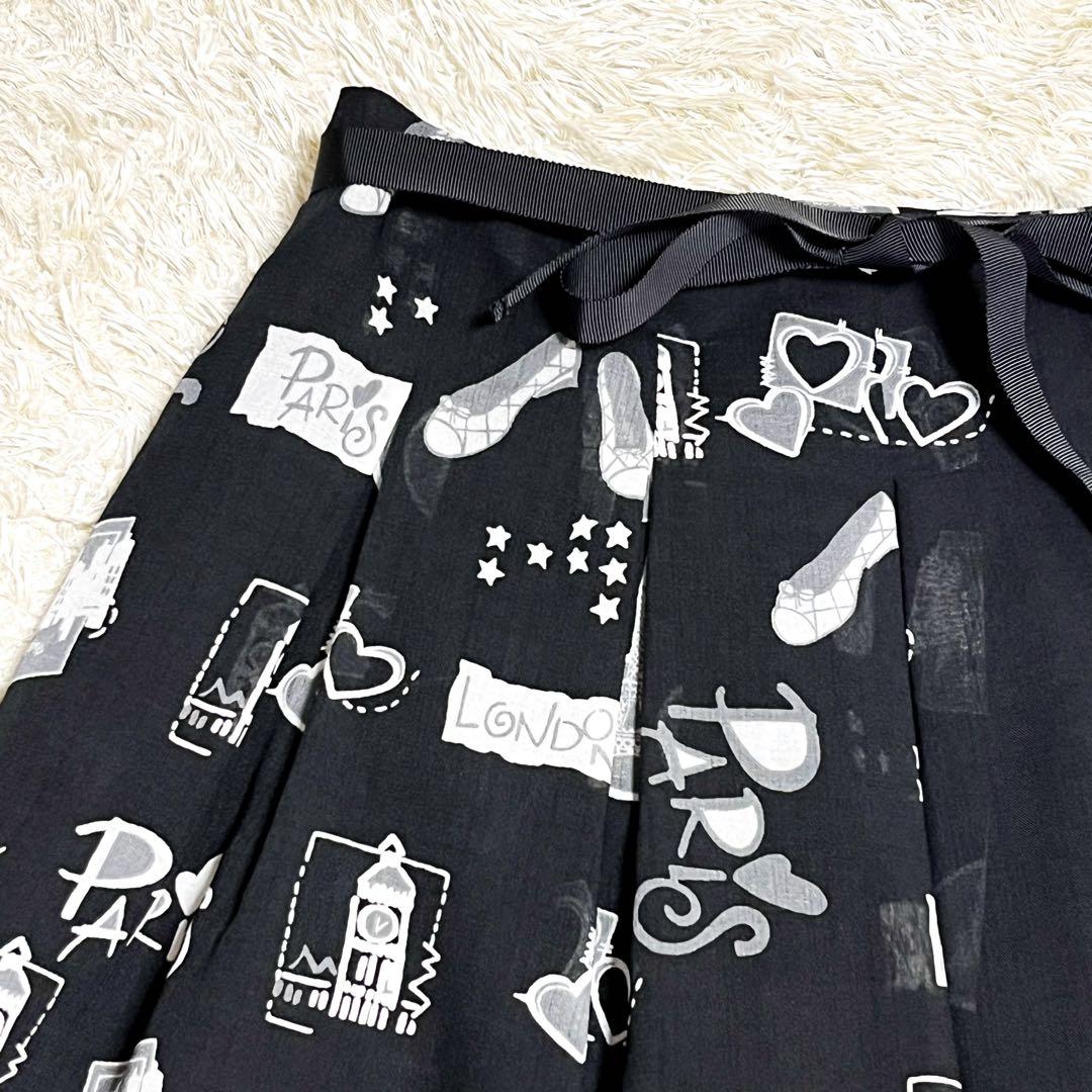 M'S GRACY 街モチーフ タックスカート パリ柄 フレアスカート ドット