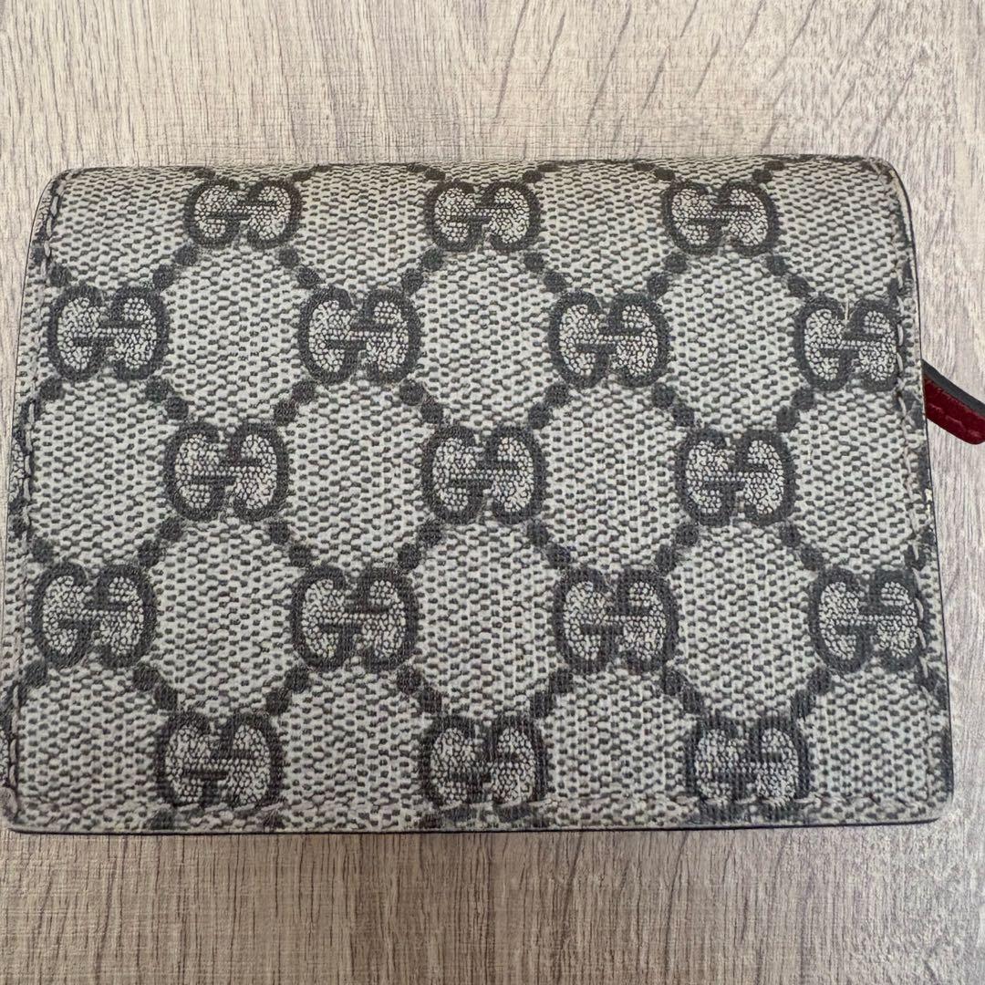 GUCCI チェリー さくらんぼ 二つ折り財布 グレー/レッド