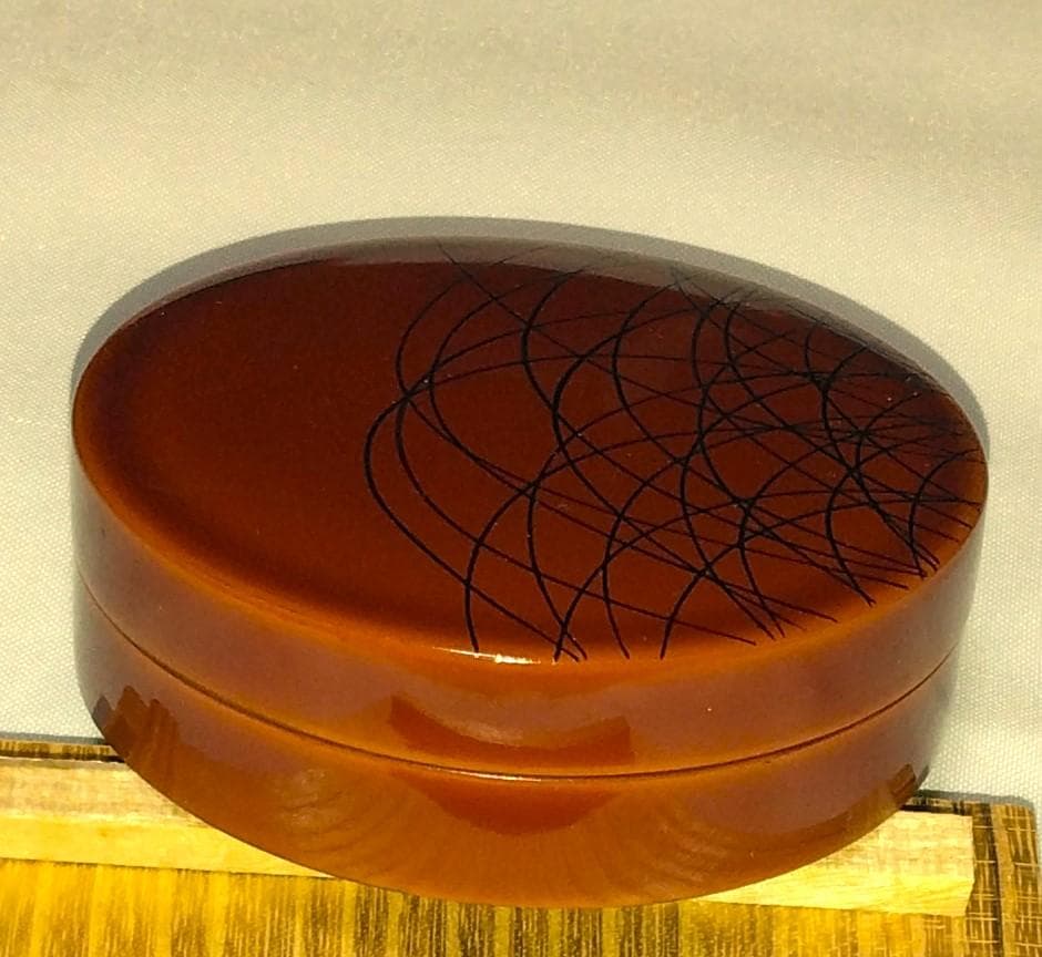 茶道具　加賀山中塗蒔絵師　細川司光作　溜塗野分蒔絵香合　超美品！！